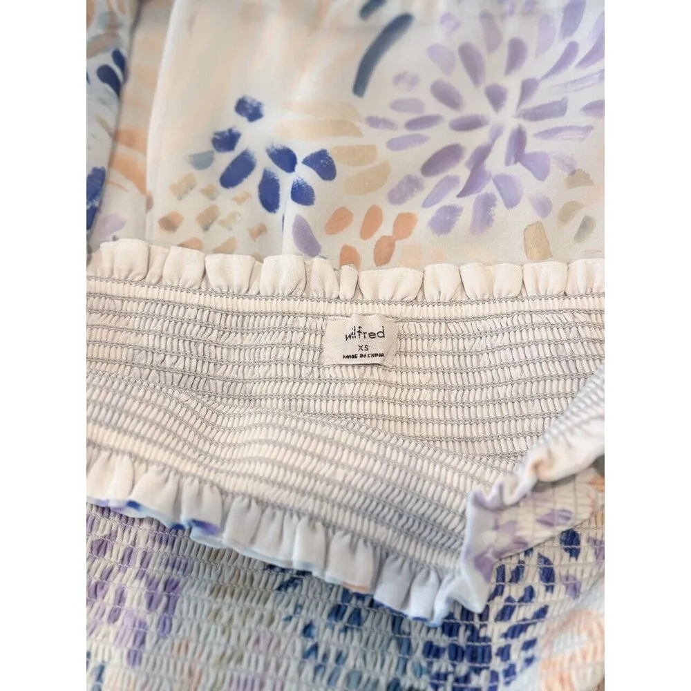 ARITZIA Wilfred Dress Blue Tempest Mini Smocked Puffed Floral Babydoll Boho XS - Image 3