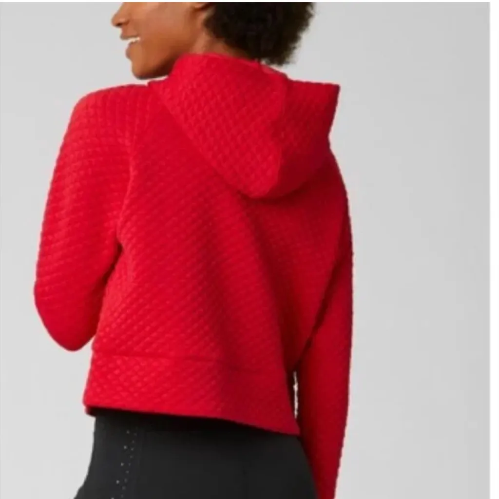 New Balance Women's Quilted Red Heat Cropped‎ Hoodie Sweater Size L - Image 2
