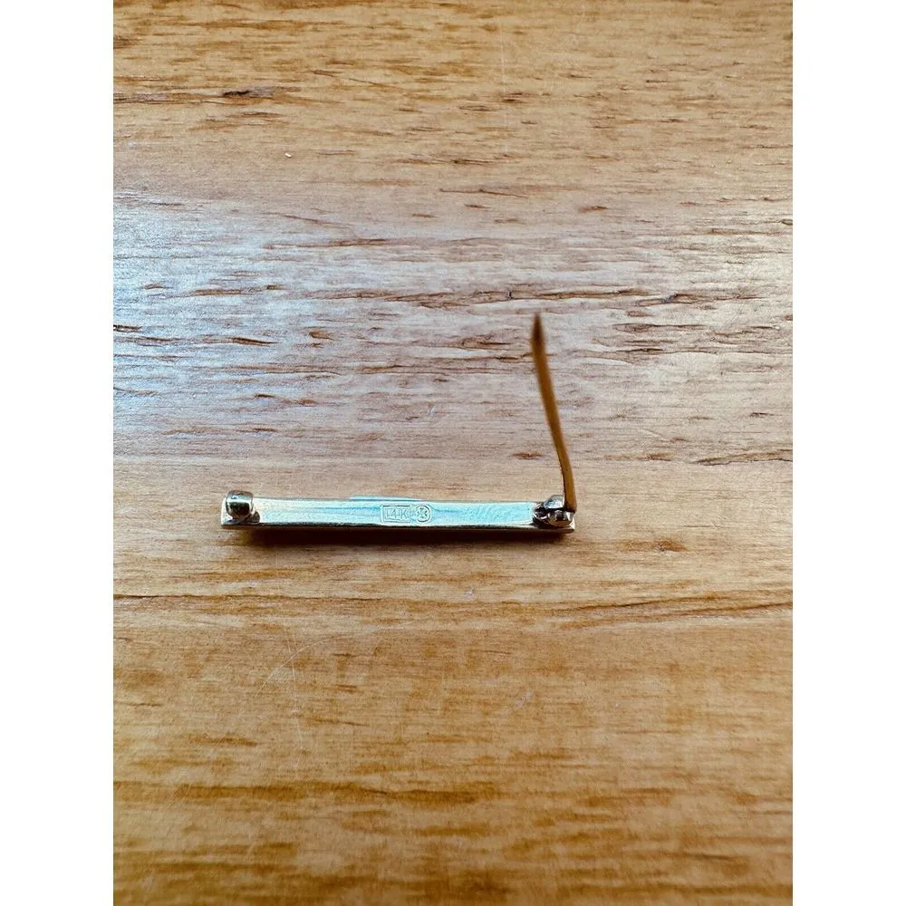 Vintage 14K Yellow‎ Gold Art Deco Seed Pearl Bar Pin Brooch Makers Mark 1 1/4" - Image 5