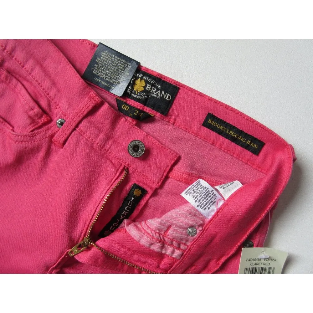 NWT Lucky Brand Brooke Legging Jean in Claret Red Pink Raw Hem Jeans 00 / 24 - Image 3