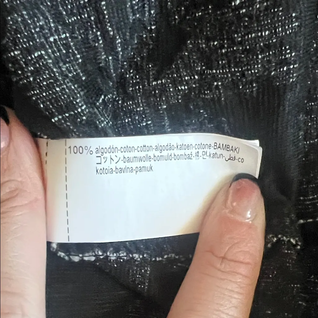 Zara Jacquard Floral Puff Sleeve Mini Dress Black White Size L - Image 9