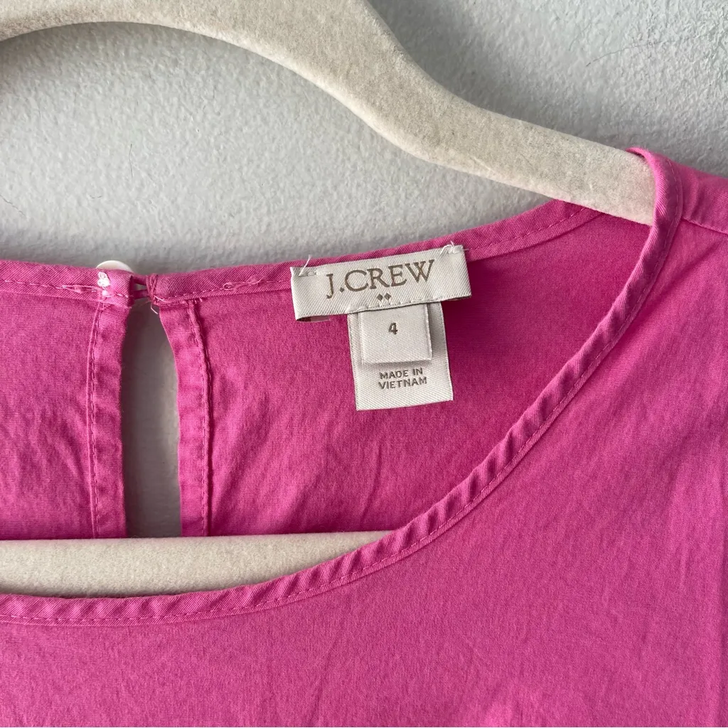 J Crew Hot Pink Cotton Ruffle Top Size 4 Structured Long Sleeve - Image 3