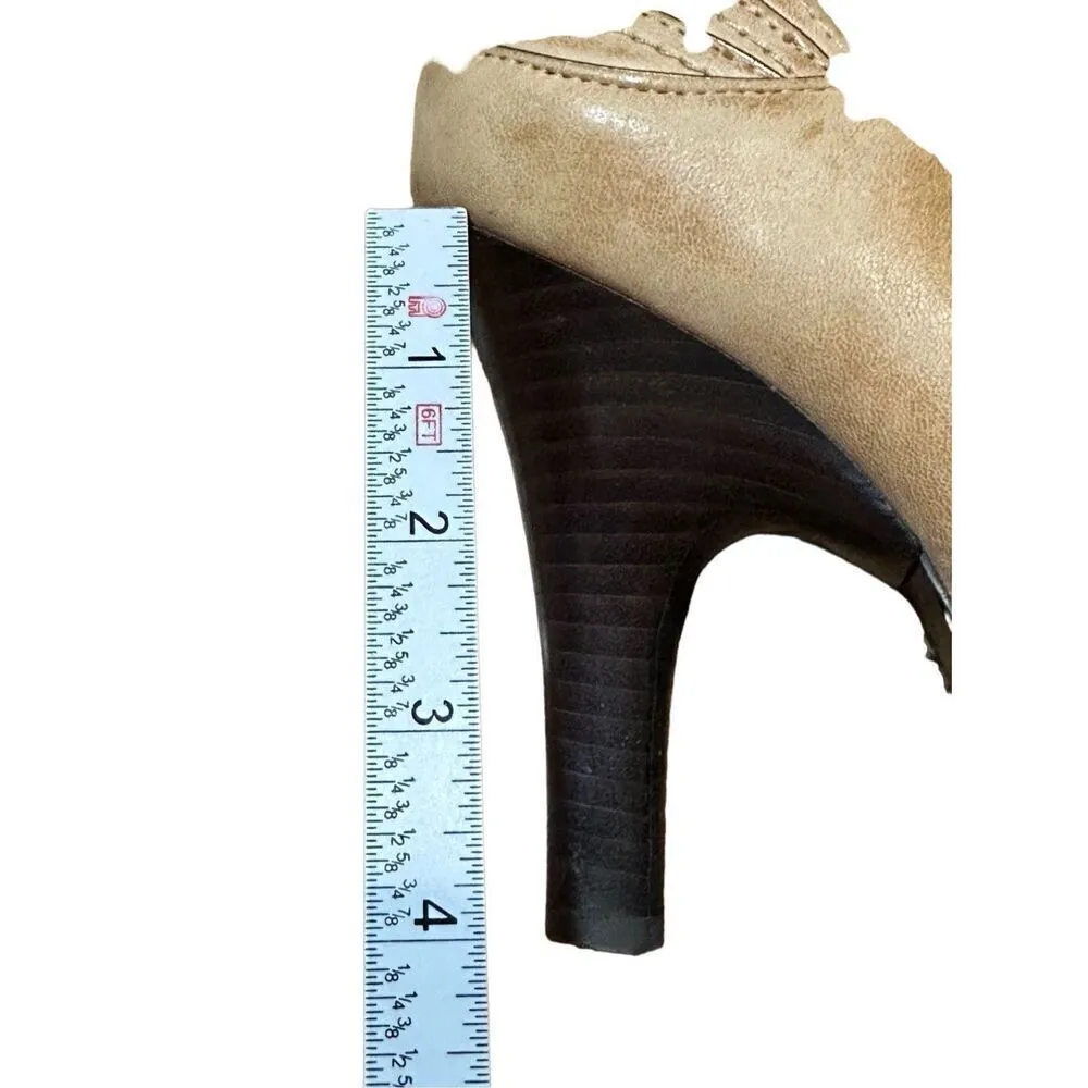 Frye Valerie Piping Bootie Ankle Side Zip Leather Tan Heels Sz 8  Boho Victorian - Image 10