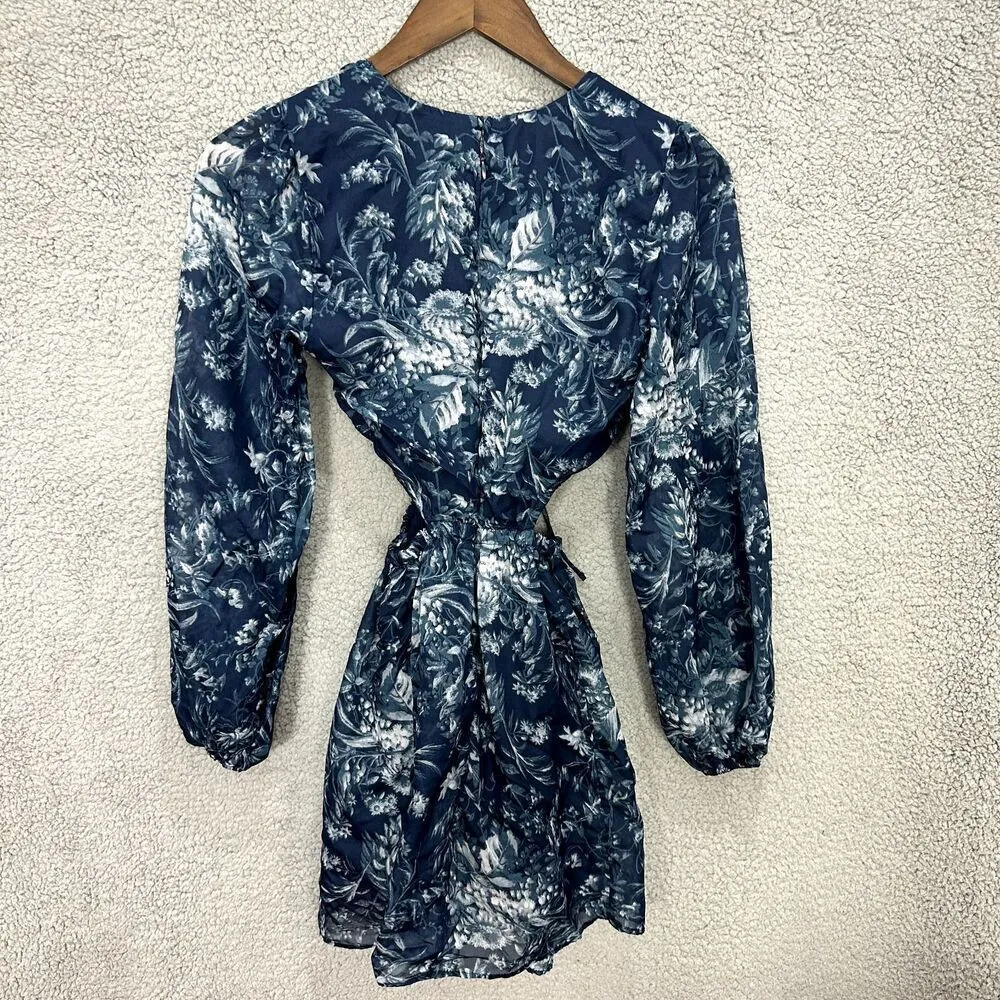 Abercrombie & fitch mini dress womens XS blue floral abstract cutouts sheer boho - Image 2