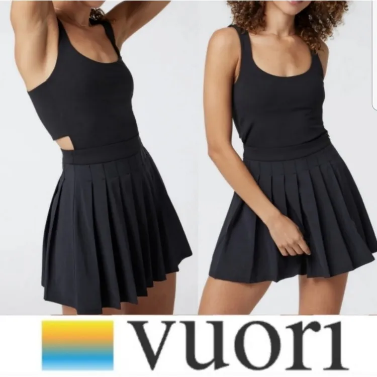 Vuori Performance Set Tennis Dress Black Pleated Skirt  Cutout W/ Shorts XL - Image 2