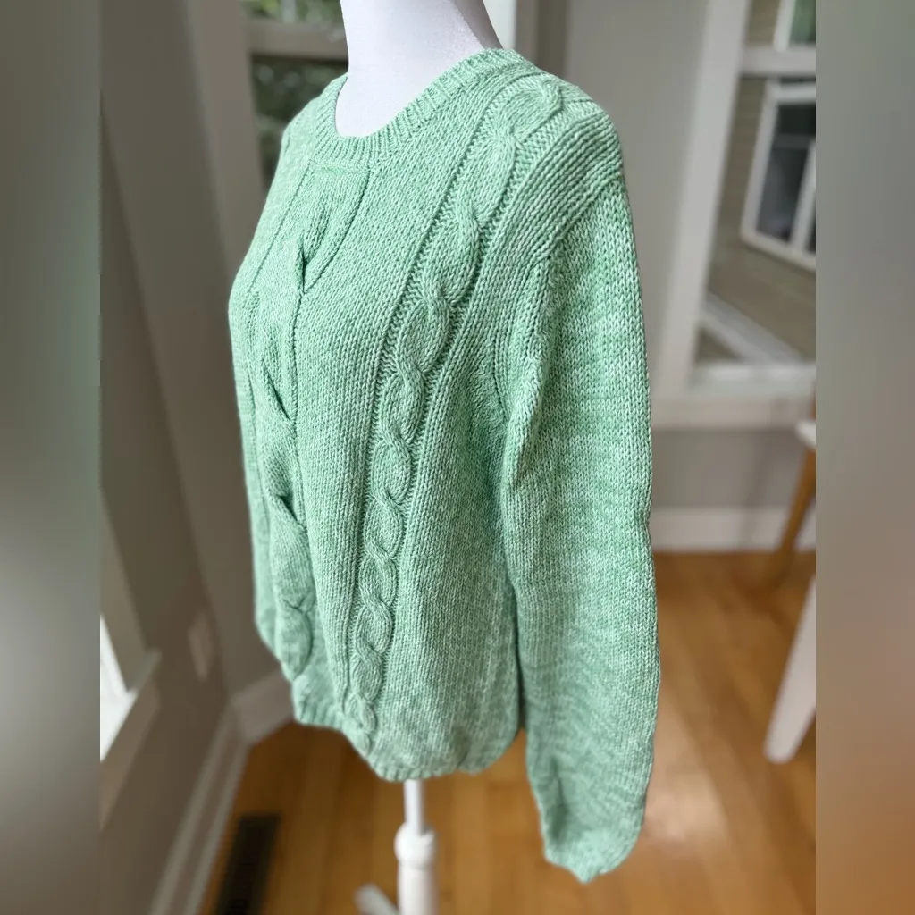 Vintage 90s Northcrest Mint Green Cableknit Ramie Cotton Sweater Size Small - Image 2