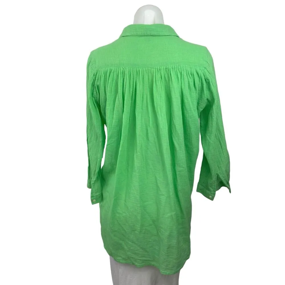 J. Crew Green 3/4 Sleeve Button Front Collared Pullover Blouse Shirt Top Sz XXS - Image 2