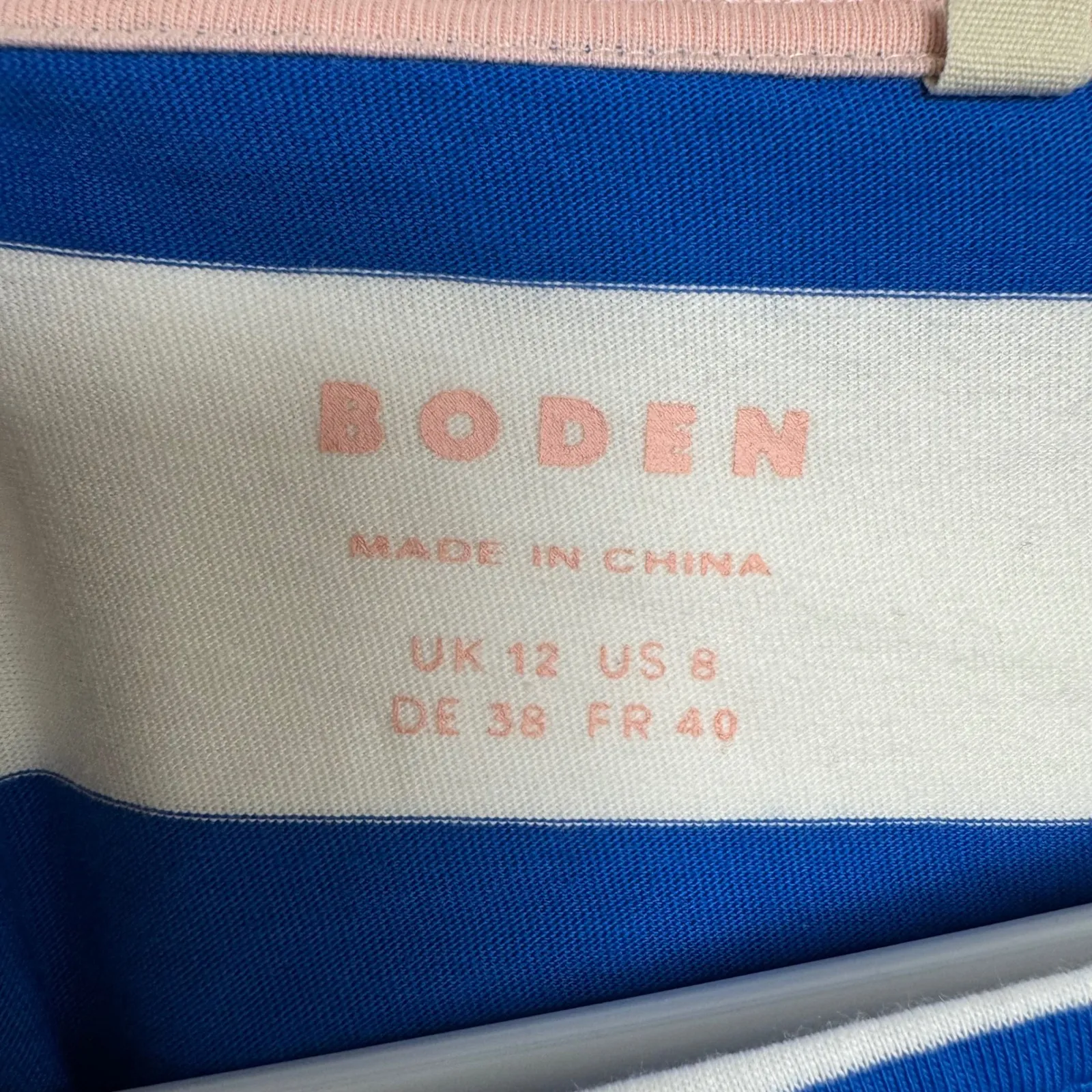 Boden Long Sleeve Striped Cotton T Shirt US 8 Blue White Pink Green Nautical Size undefined - Image 4