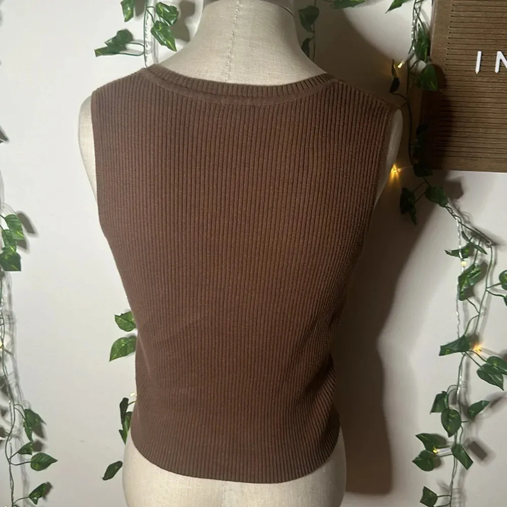 Brandy Melville John Galt Scarlett Tank Top Sweater Vest Brown Ribbed - Image 7