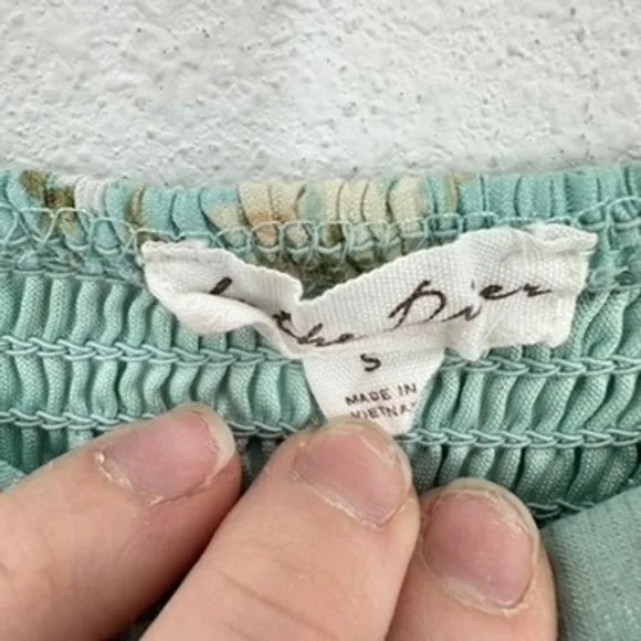 By The River Blue Floral Dress‎ Square Neck Puff Sleeve Smocked Tiered Romantic - Image 3