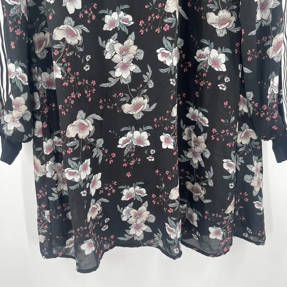 LOVE REIGN Dress Size Extra Small Racer Stripe Black Floral Long Sleeve Shift - Image 8