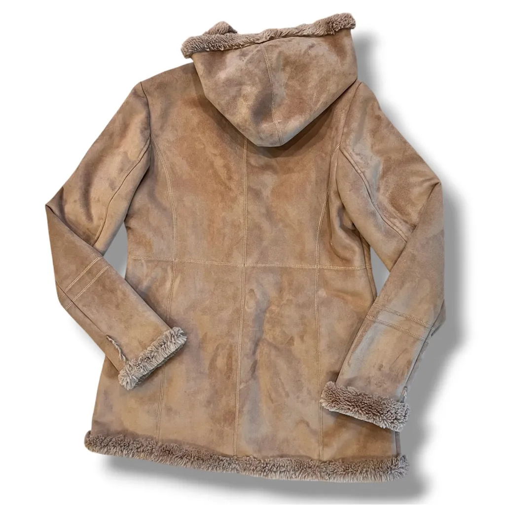 Y2K jones new york SOFT Medium camel faux suede/fur trim Penny Lane  Style coat - Image 2