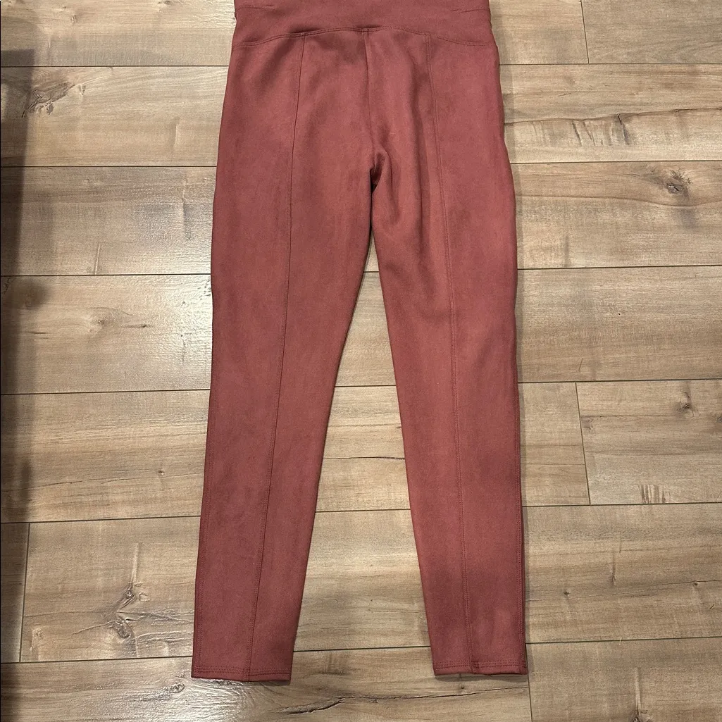SPANX Faux Suede Leggings Rich Rose Pink High Waist Sz L - Image 12