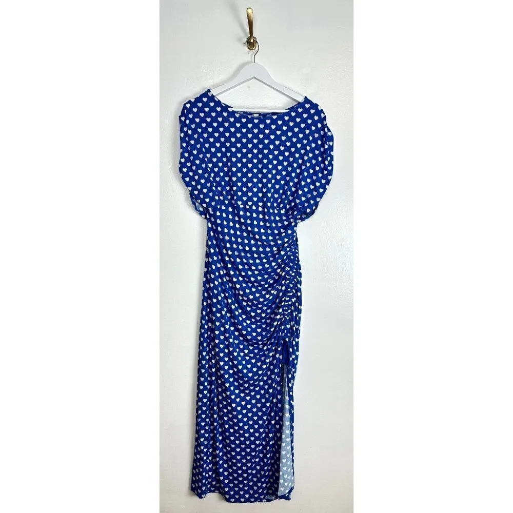 FREE PEOPLE Lakeside Mini Printed Dress in Bluebell Combo Hearts Size Large - Image 5