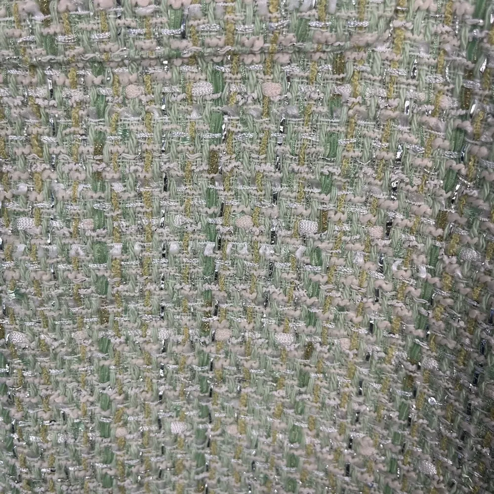 NWT MAJE Metallic bouclé-tweed mini skirt Light Green size 42/US 10 - Image 5