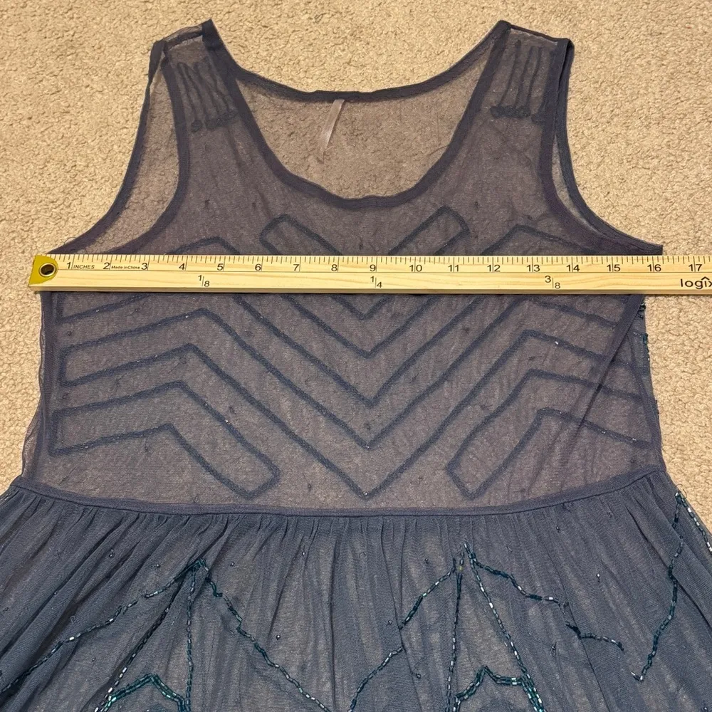 Free People Embellished Mesh Mini Slip Dress Beaded Blue Size Small Boho Sheer - Image 9