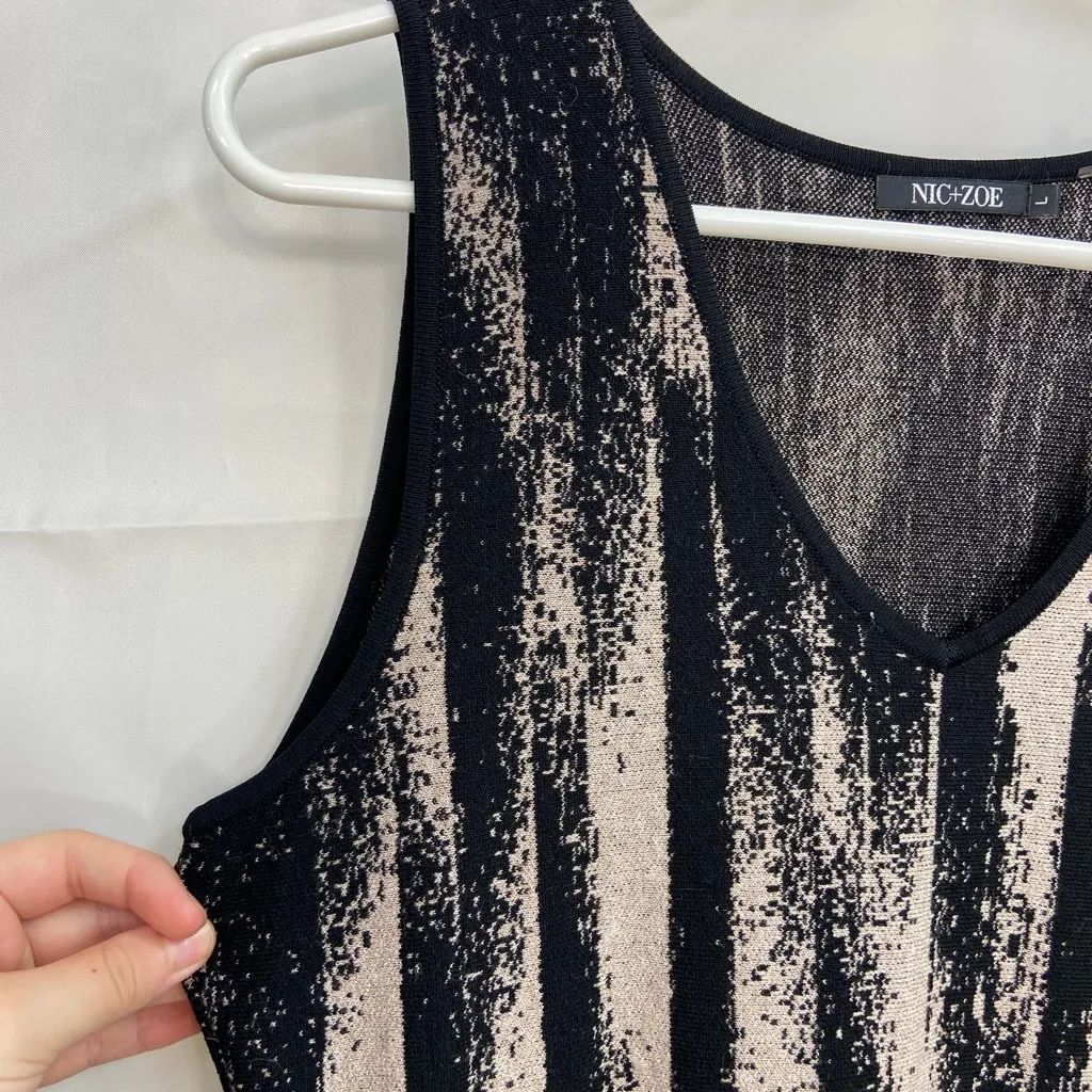 NWOT NIC+ZOE‎ women’s black nude tan knit thick fit and flare sleeveless dress L - Image 2