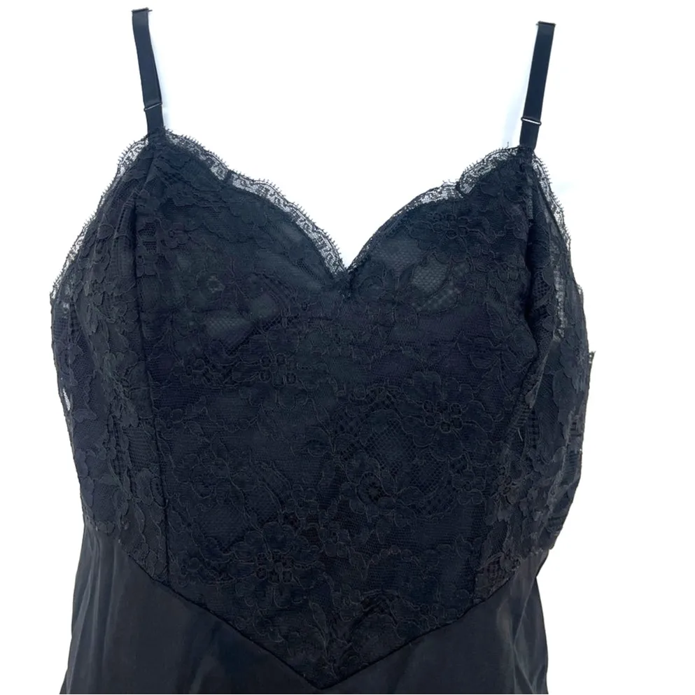 Vintage 90s Vanity Fair Basque Waist Slip Dress Sz S Y2K Black Lace Whimsigoth - Image 4