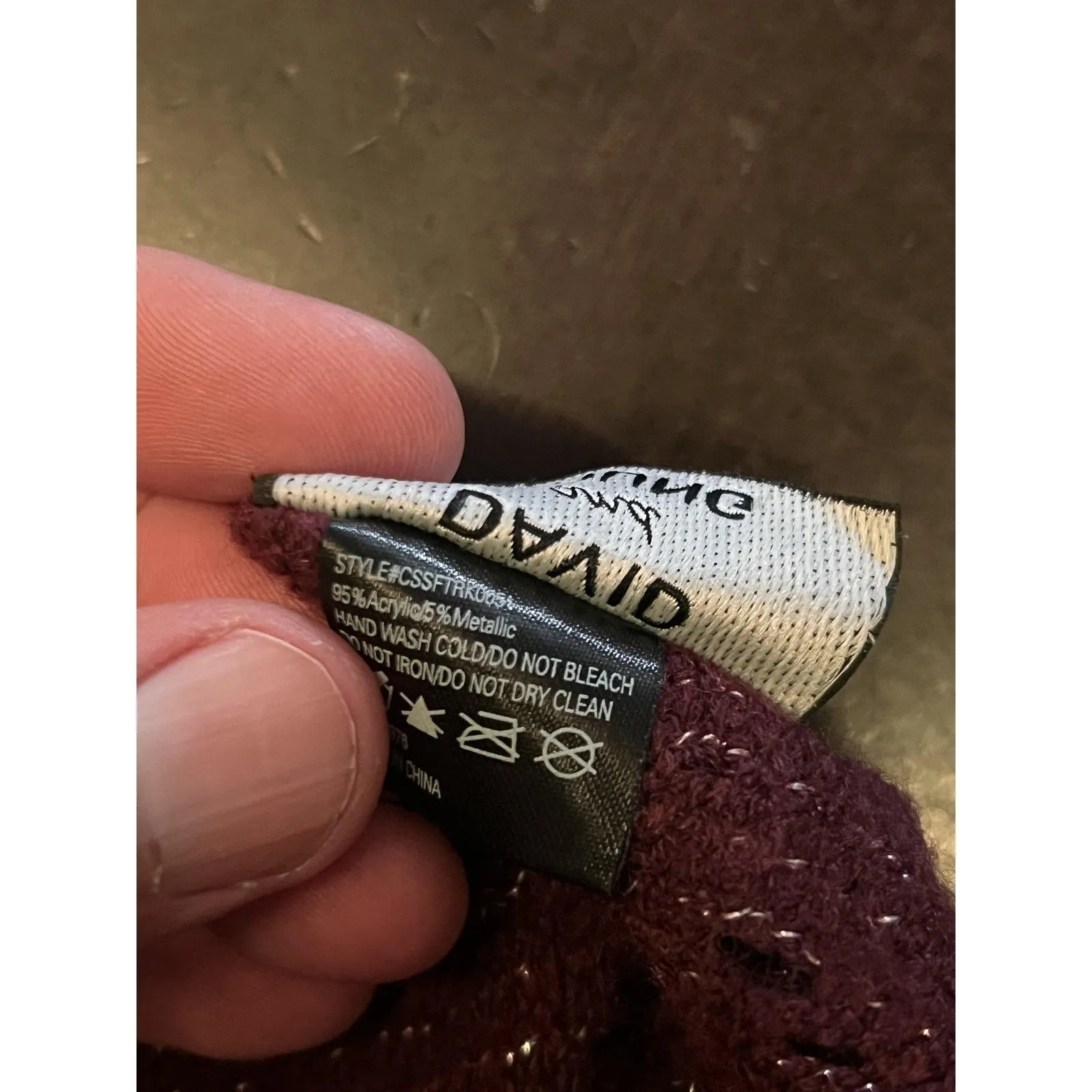 David & Young Poncho Womens One Size Burgundy Metallic Knit Fringe Ruana Wrap Red - Image 9