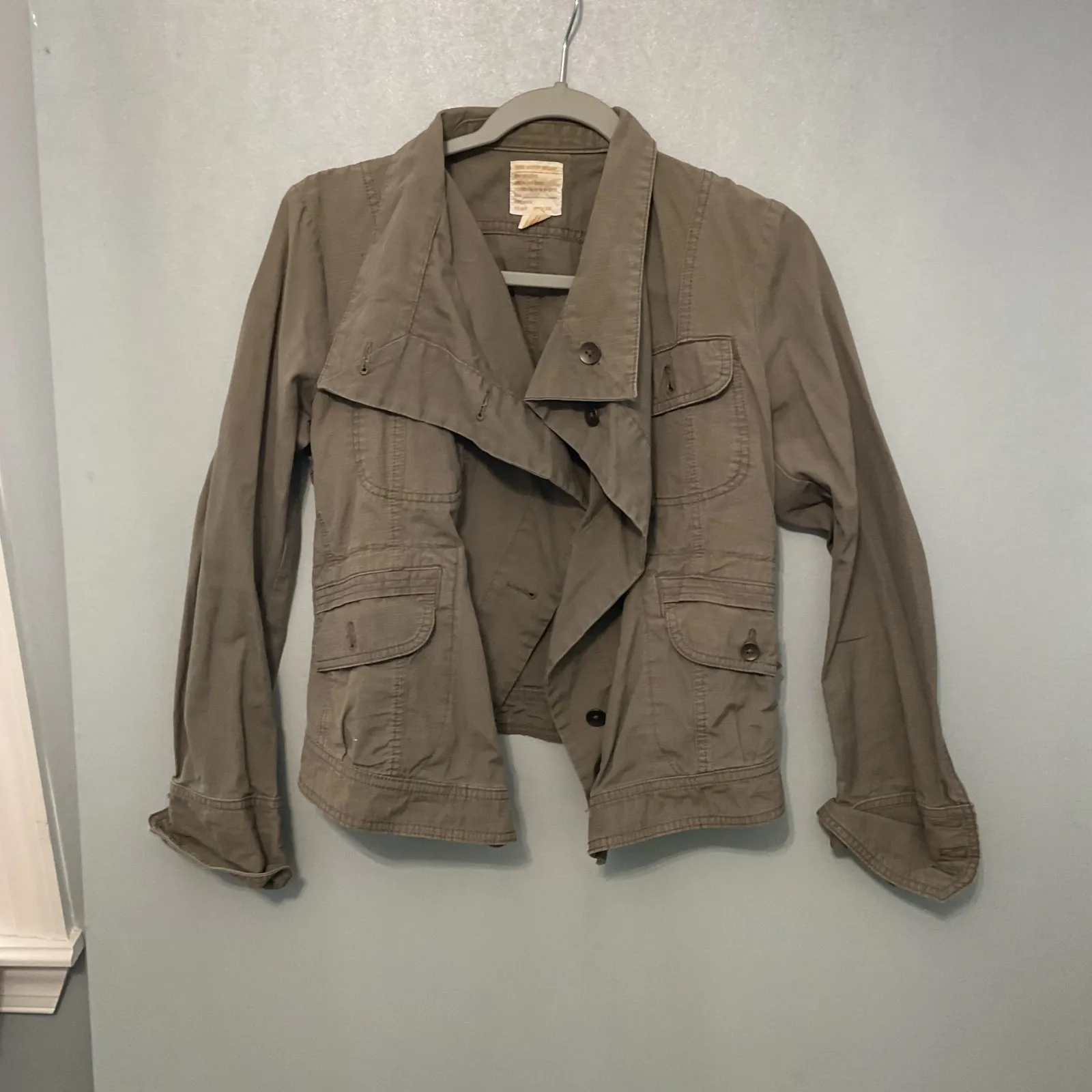 Eddie Bauer  Hipstop Utility Jacket Khaki Button Front Collared Womens Small - Image 4