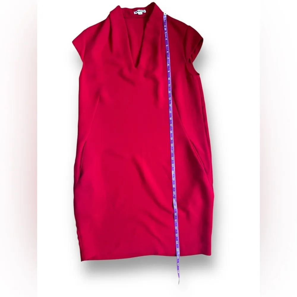 Whistles Paige V Neck Crepe Dress Red Pockets Size 6 - Image 8