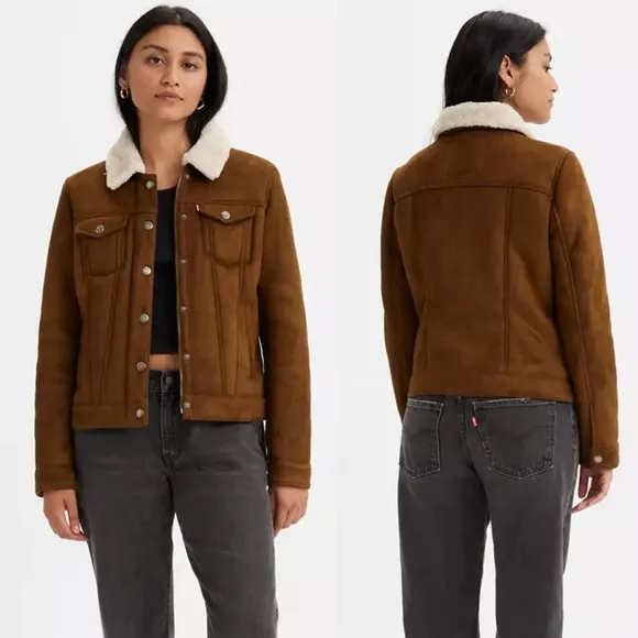 Levi’s FAUX SHEARLING Suede TRUCKER JACKET XS - Image 2