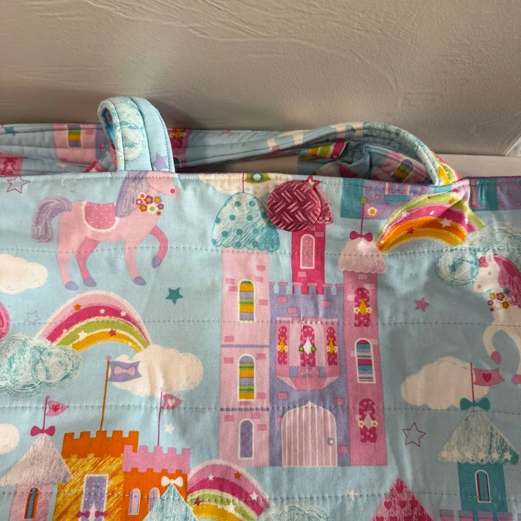 Handmade Quilted Tote Bag Castles Unicorns Fantasy Pink Purple Blue Large Purse - Image 8