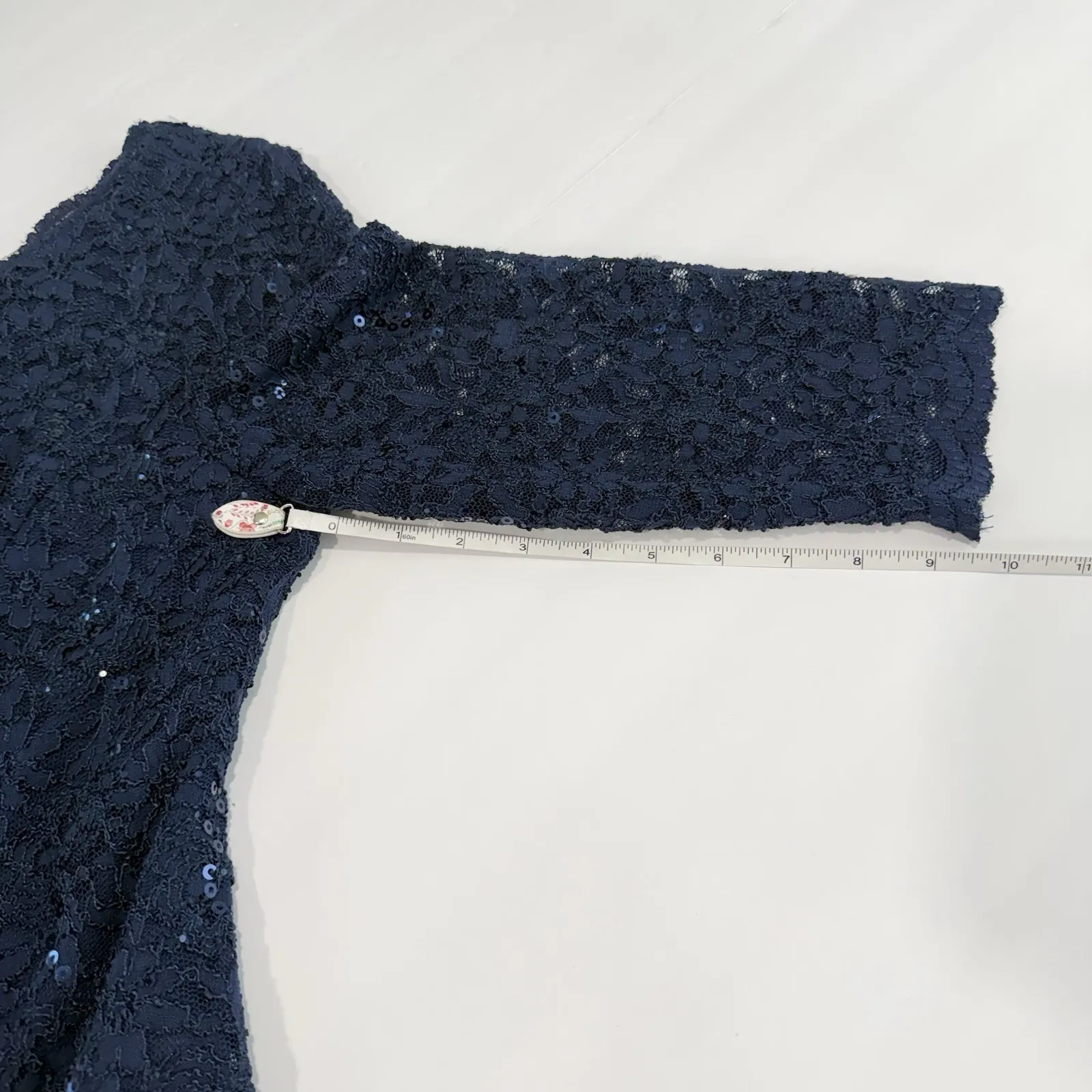 Alex Evening Navy Blue Sequin Lace Chiffon Midi Special Occasion Dress 12 PETITE - Image 10