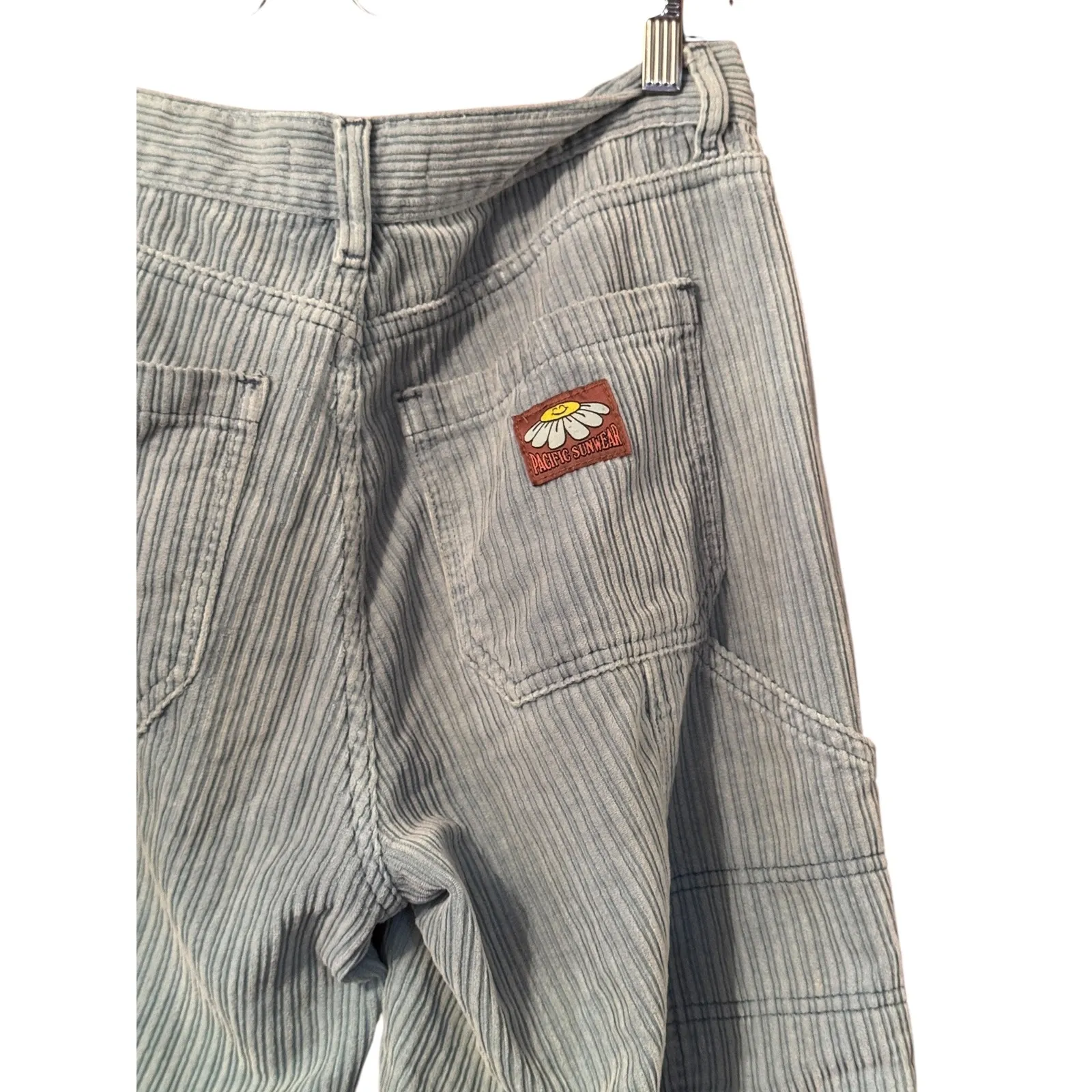 PacSun Baggy Carpenter Corduroy Pants Light Blue Size 26 Daisy Patch - Image 5