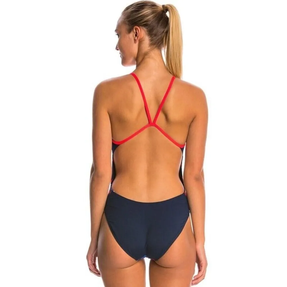 TYR Womens Anik Crosscutfit One Piece Swimsuit Geometric Red Blue 34 US M - Image 2