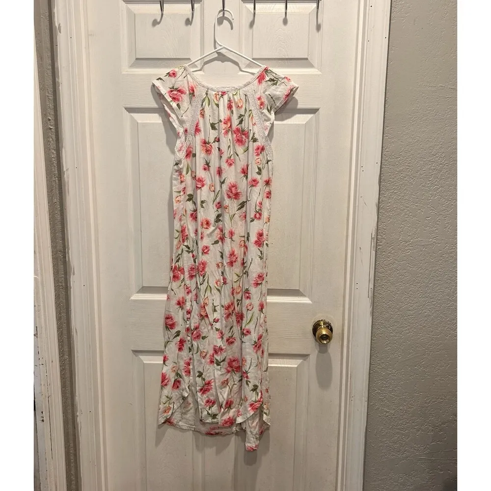 CAROLE HOCHMAN Robe‎ And Nightgown Set Women’s Size Medium Carnation Bouquet White - Image 5