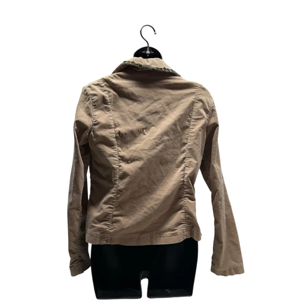 Y2K Be Good Corduroy Velvet Crochet Lace Trim Button Up Blazer Jacket Brown Size L - Image 4