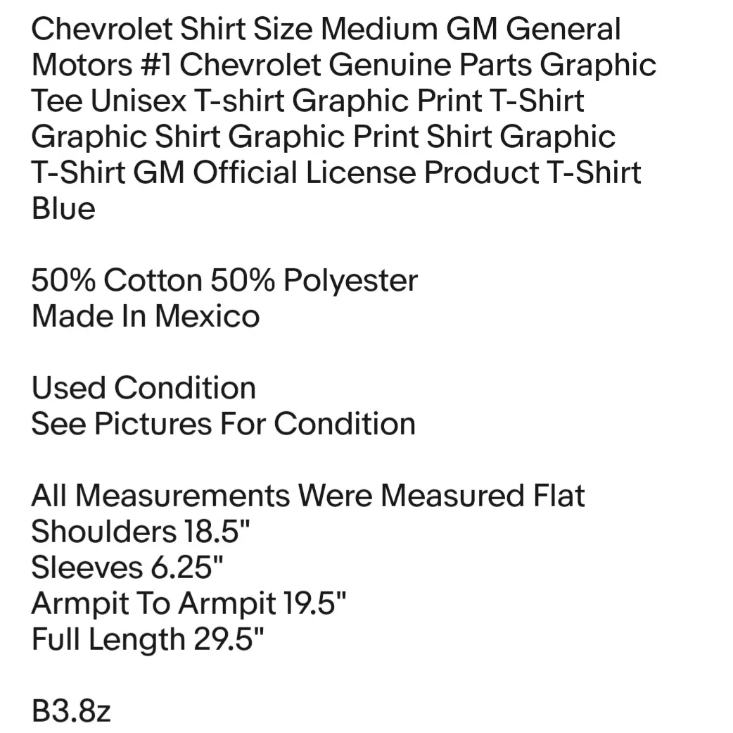 Shirt Size Medium GM General Motors #1 Chevrolet Genuine Parts Graphic Tee Unisex T-shirt - Image 2