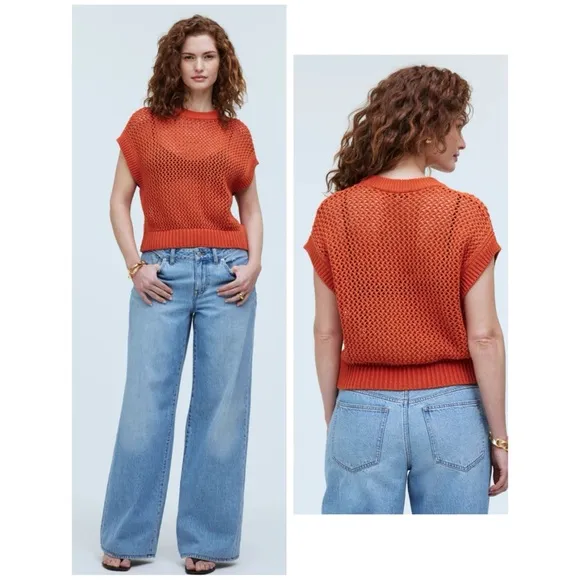 Madewell Dark Copper Open Stitch Sweater Tee Size Medium - Image 2