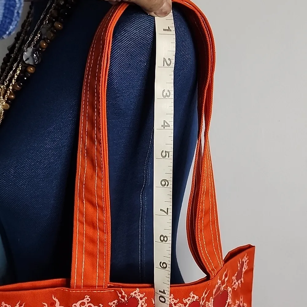 Canvas Tote Bag Orange with Red Heart Design - Image 10