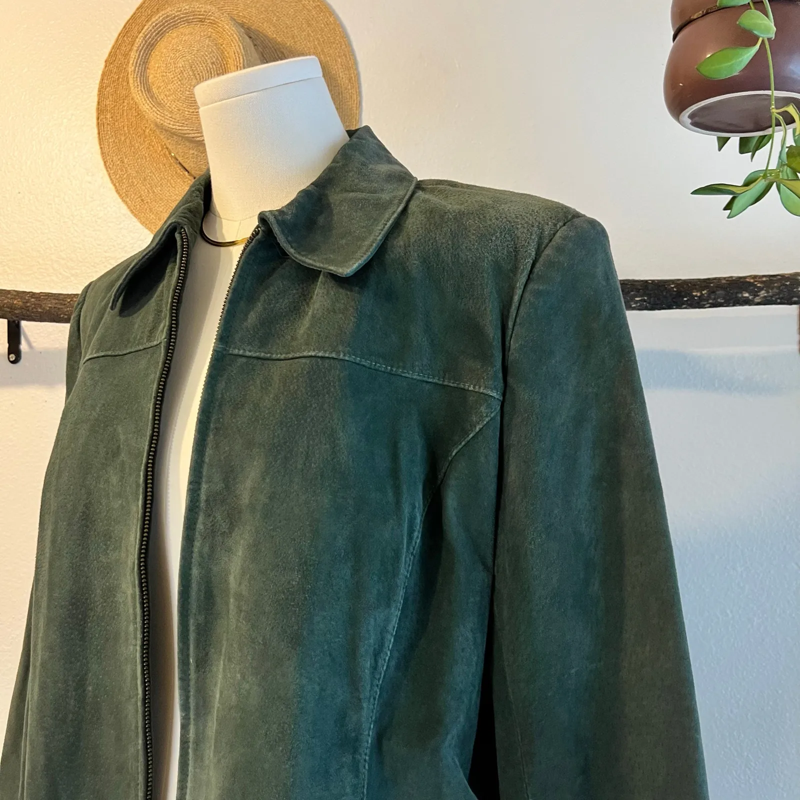 Pritti Vintage 90s Dark Green Genuine Leather Zip Up Classic Jacket Size Large - Image 2