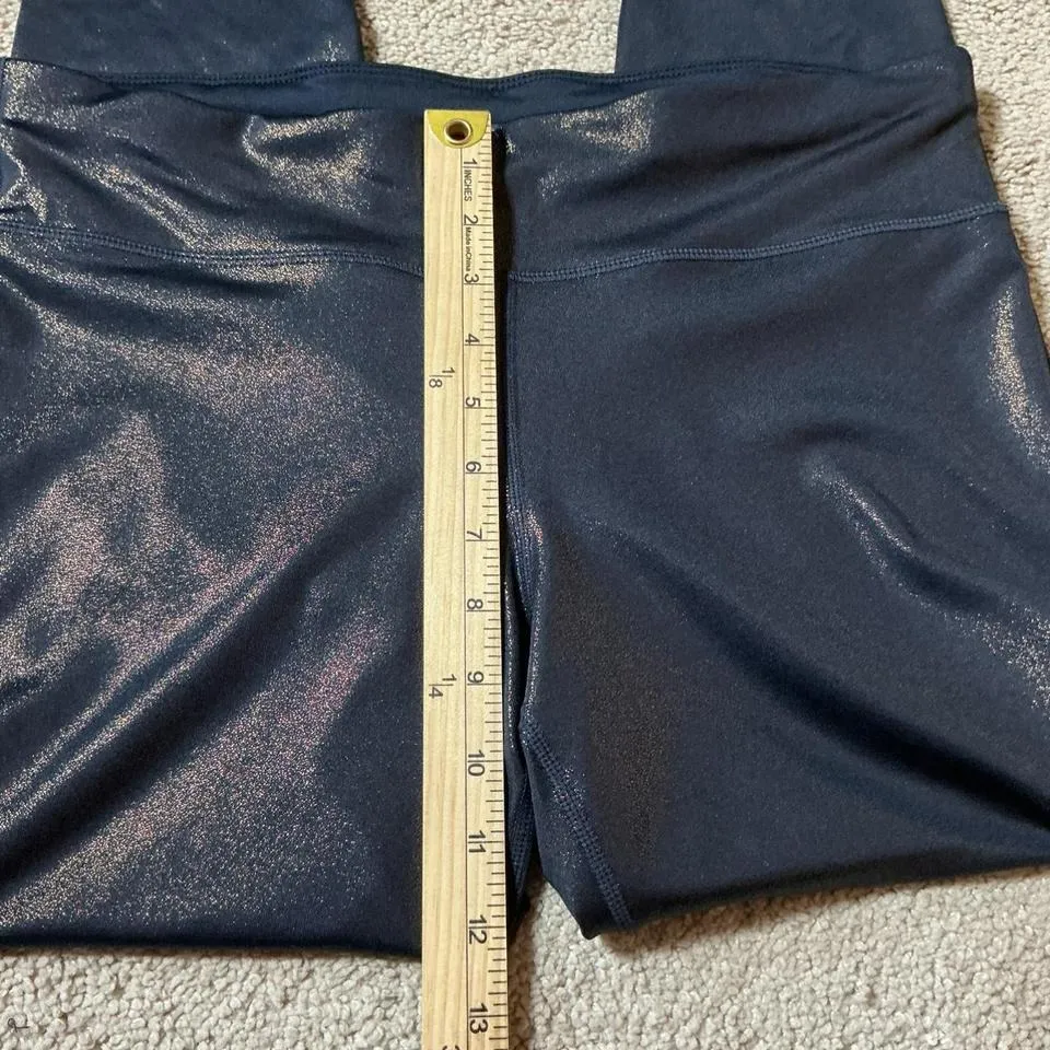 JOY LAB Womens Leggings Metallic Shimmer Navy Blue Activewear Athletic Size L - Image 4