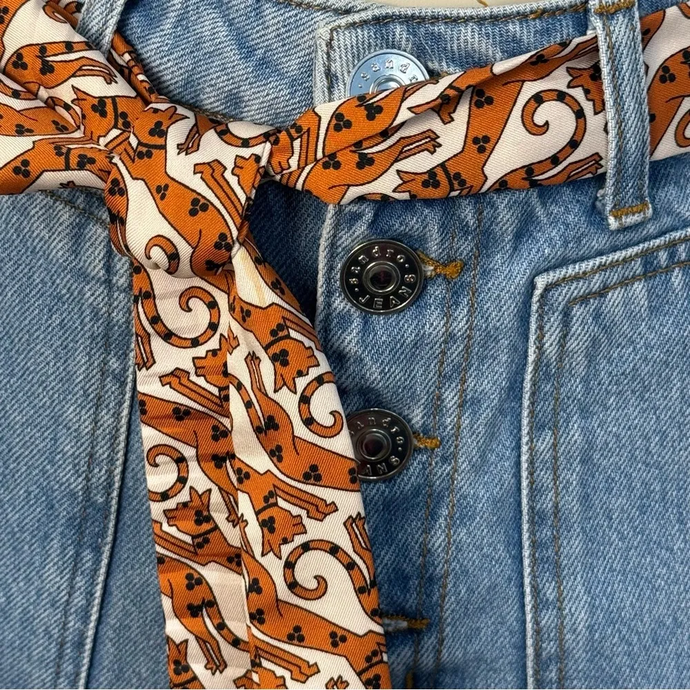 Sandro Paris Jamy Denim Shorts Scarf Belt Tie Button Up Bleu Jean Size 36/4 - Image 6