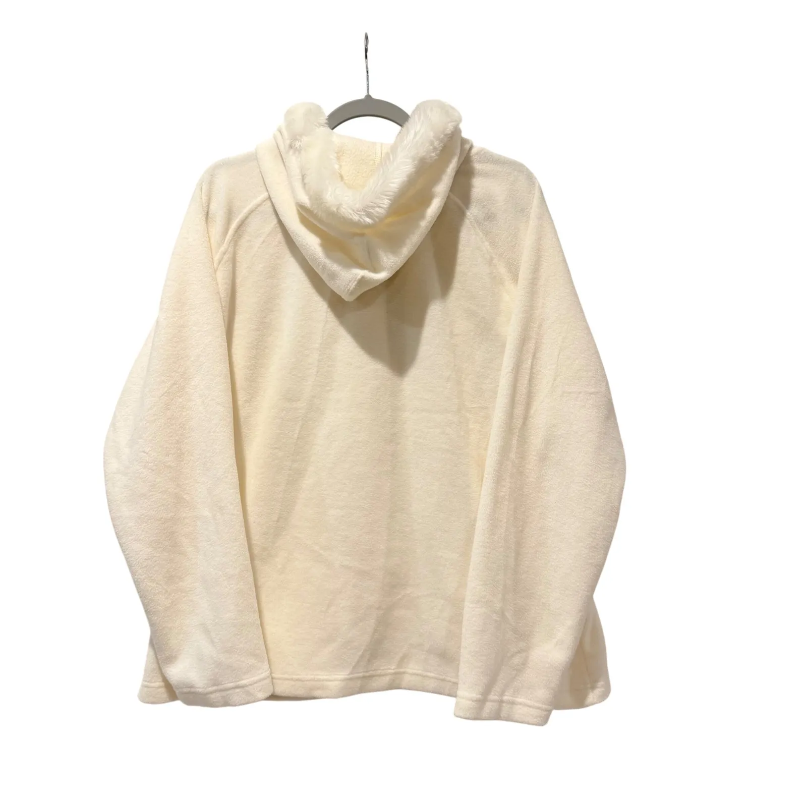 Kim RogersFleece Hoodie Cream Faux Fur Trim Full Zip Up Jacket Womens XL - Image 4