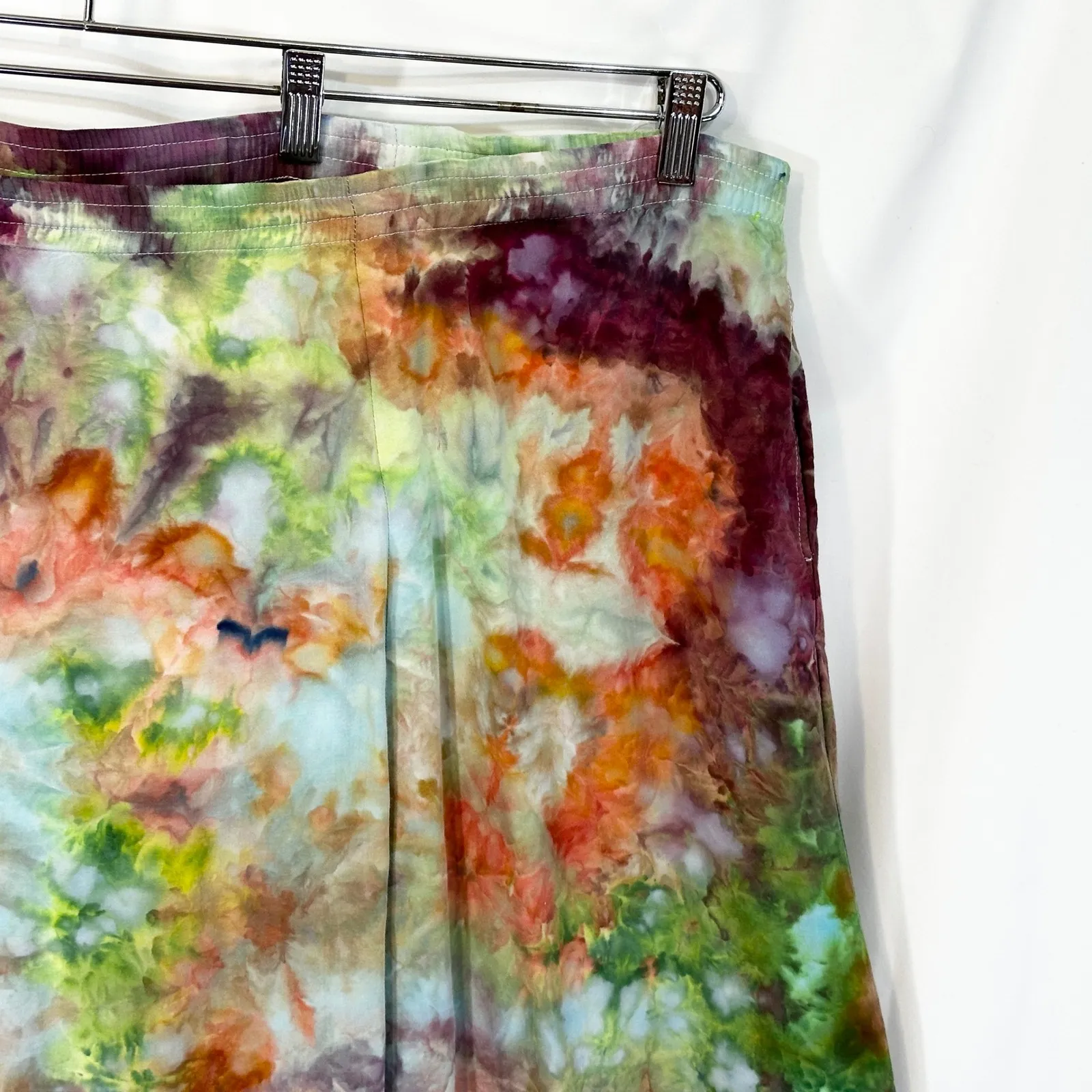 Studio 1940 Plus Size 14/16‎ Skirt Handmade Tie Dye Eyelet Hem Green Orange 1339 - Image 4