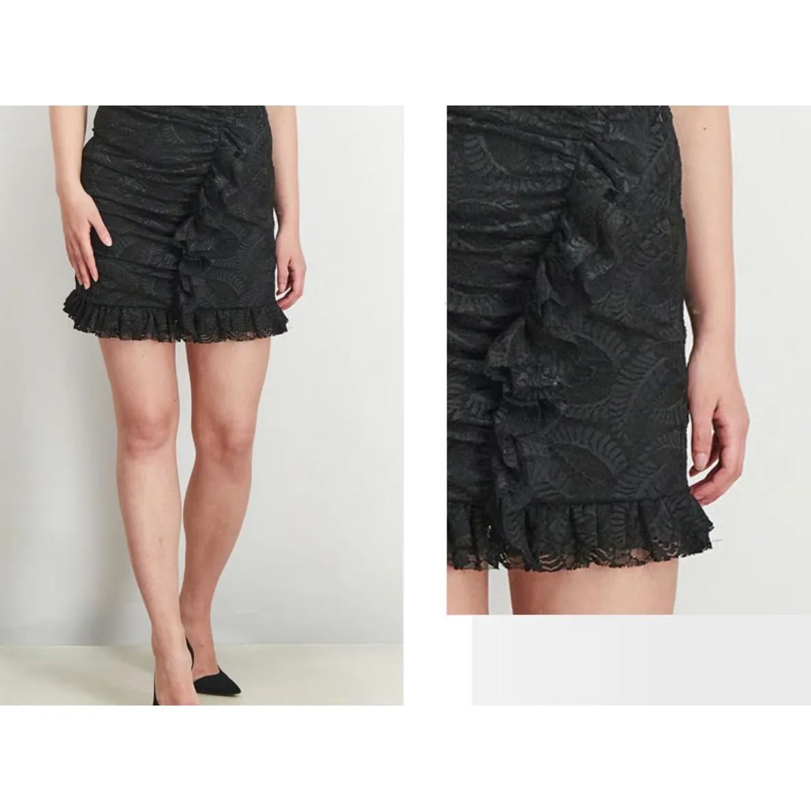 NWT Avec Les Filles Skirt Sz M Black Lace Overlay Ruffles - Image 2