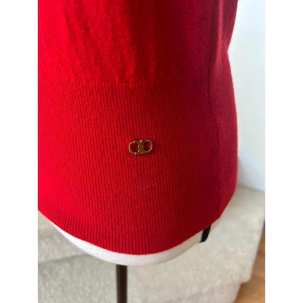 Tory Burch Red V-Neck Merino Wool Sweater Vest - Image 4