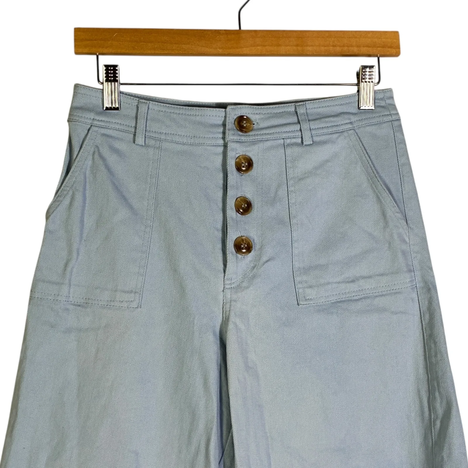 Blue Rain Wide Leg Cropped Pants Light Blue Button Fly Casual Size S - Image 3