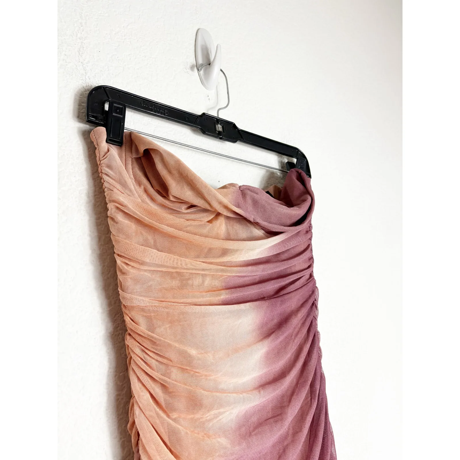 ZARA Printed Tulle Maxi Dress Size Medium Ruched Strapless Mesh Jersey 2716/190 - Image 8