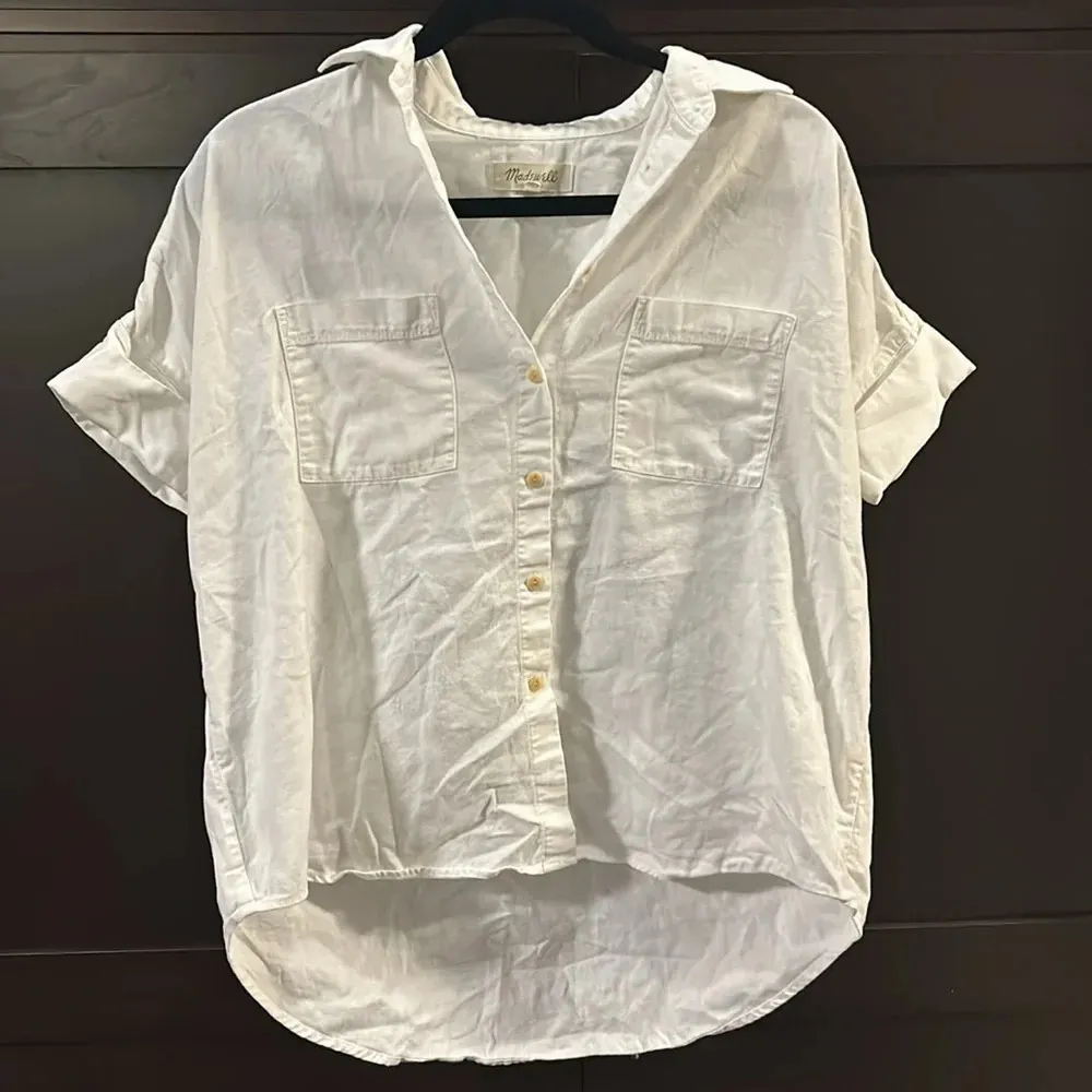 Madewell Cap-Sleeve A-Line Top -Eyelet White Business Casual XS Basic Neutral - Image 5