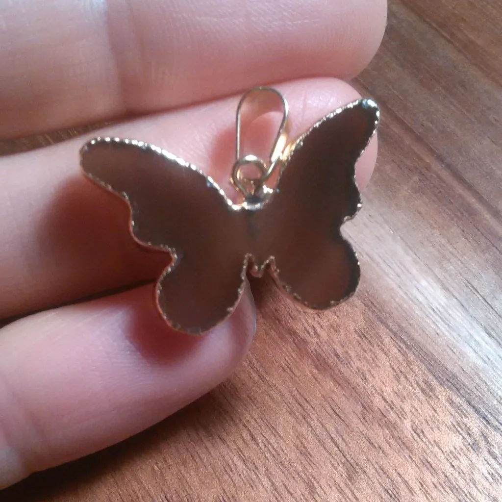 Agate Goldtone Butterfly Brass Pendant - Image 10