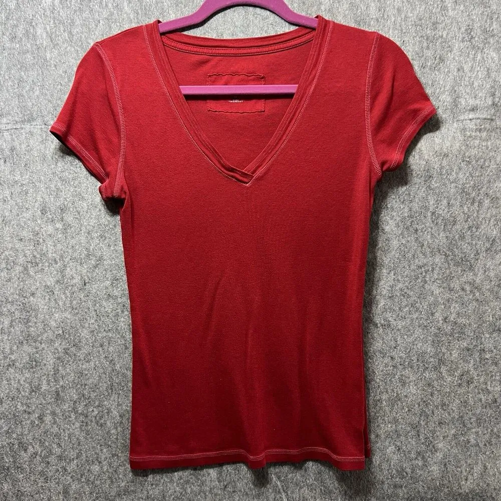 Gap T Shirt Womens Medium Short Sleeve Red V Neck Fitted Baby Tee‎ Blank - Image 6