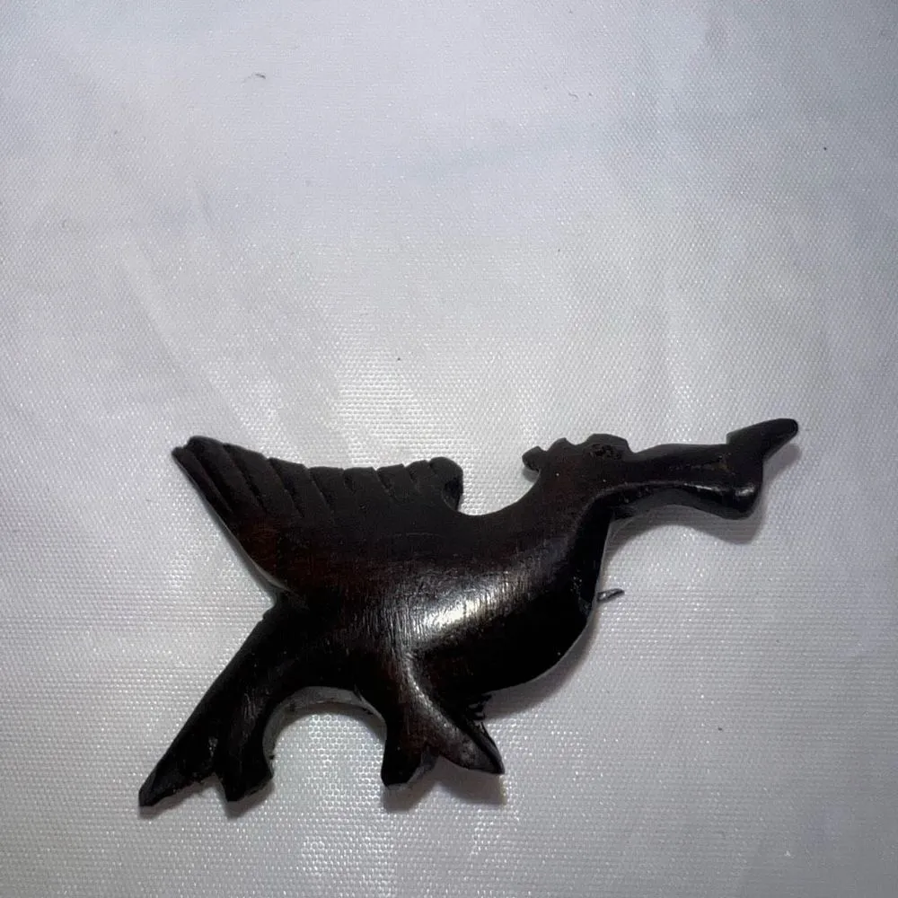 Vintage MCM Hand‎ Carved Wood Seagull Brooch Brown - Image 2