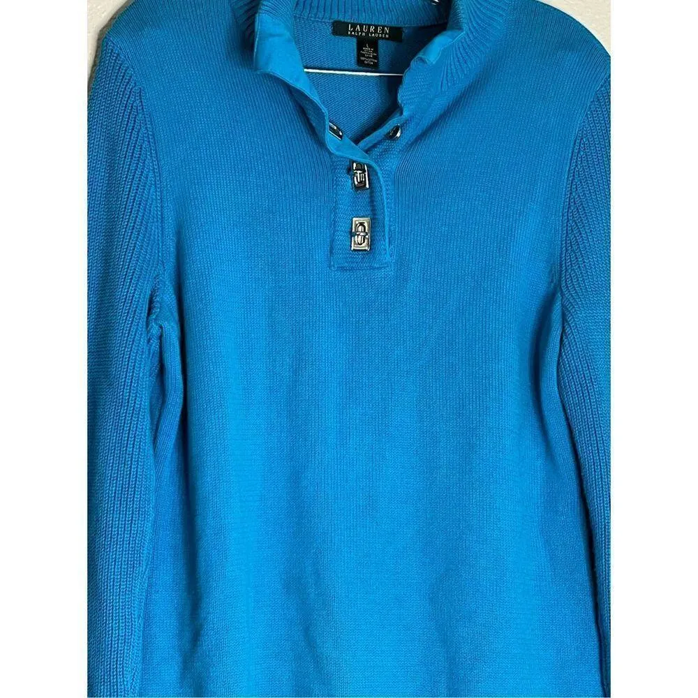 Lauren Ralph Lauren Large Turquoise Sweater 3 Silver Metal Twist Lock Buttons - Image 2