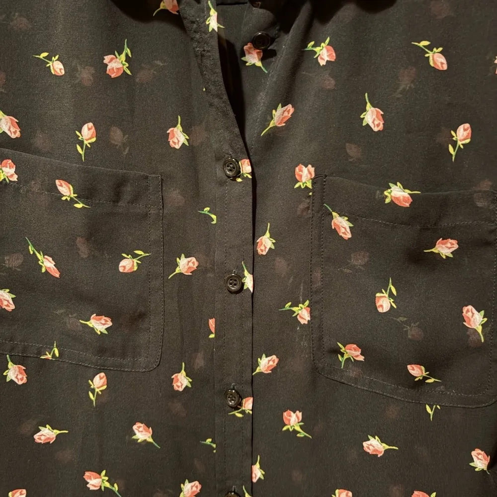Victoria Secret Sheer Black With Pink Floral Button-Up Shirt Small - Image 4